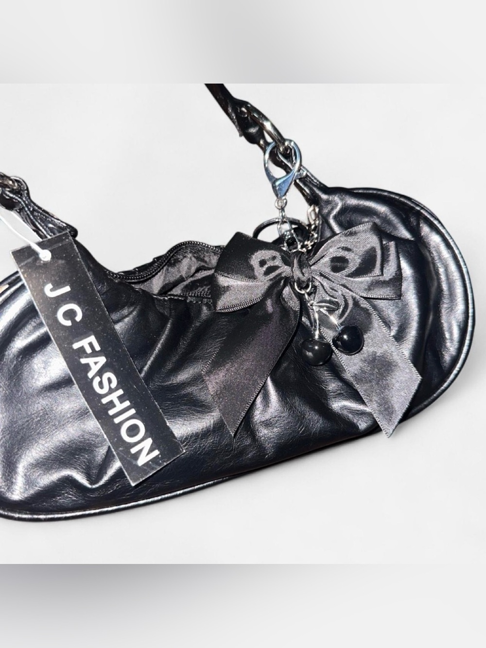 JC Fashion Black Shoulder Bag with Bow Charm